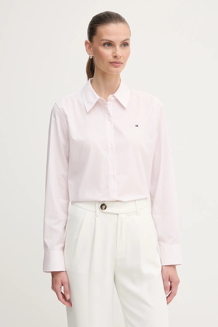 Tommy Hilfiger koszula damska bawełniana z elastanem z elastanem różowy WW0WW47169