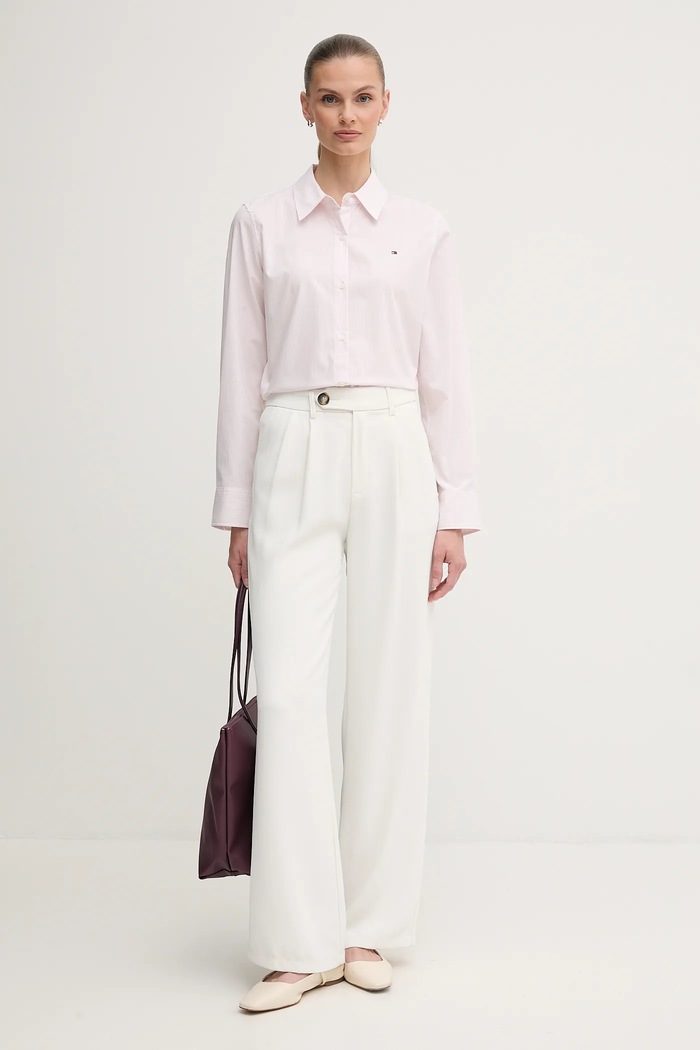 Tommy Hilfiger koszula damska bawełniana z elastanem WW0WW47169 różowy SS26