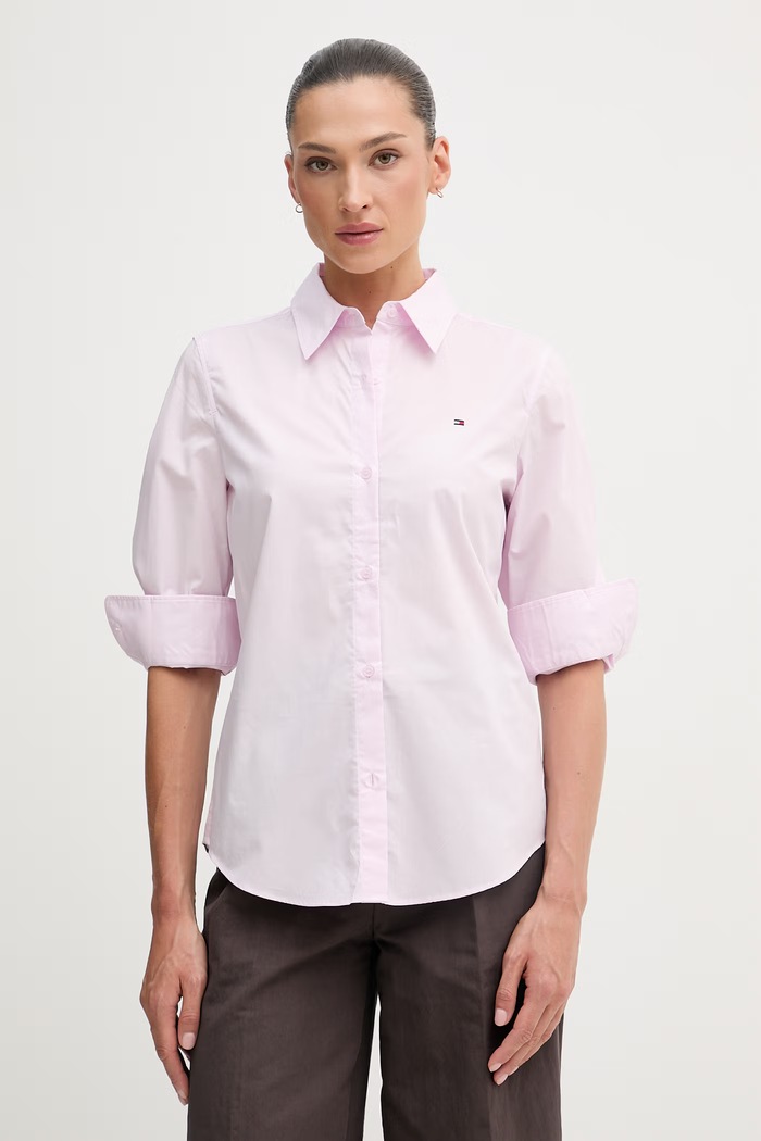Tommy Hilfiger košeľa dámska bavlnená s elastanom fialová WW0WW47169