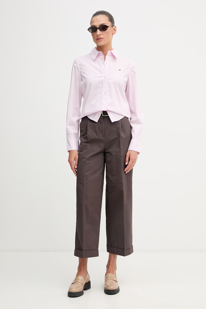 Tommy Hilfiger košeľa dámska bavlnená s elastanom WW0WW47169 fialová SS26