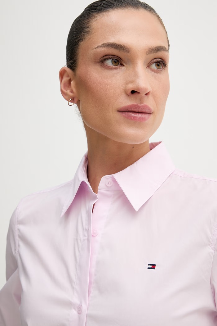 Tommy Hilfiger košeľa dámska bavlnená s elastanom fialová WW0WW47169