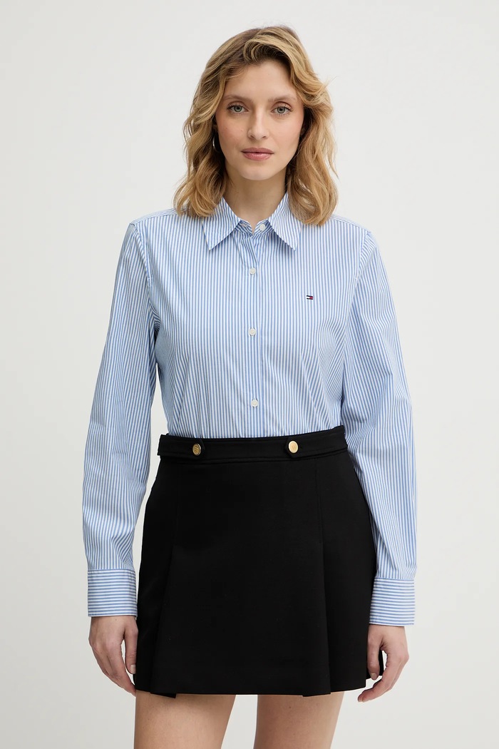 Tommy Hilfiger košeľa dámska bavlnená s elastanom modrá WW0WW47169