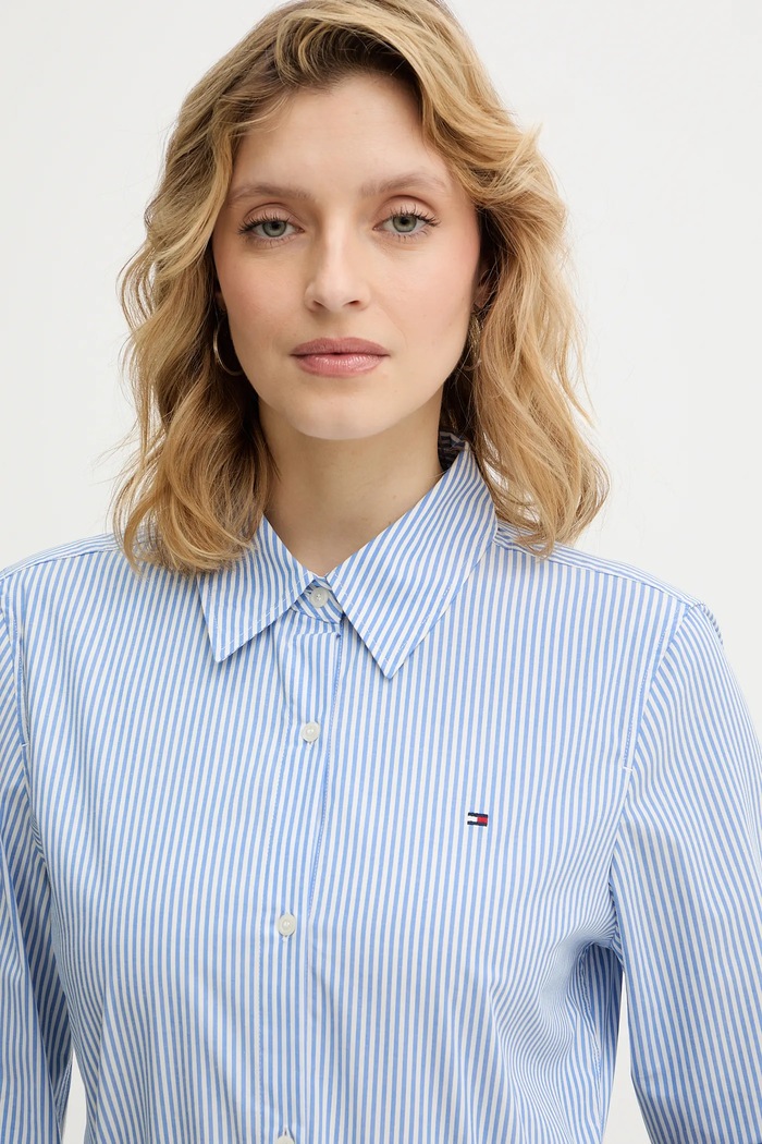 Tommy Hilfiger košeľa dámska bavlnená s elastanom WW0WW47169 modrá
