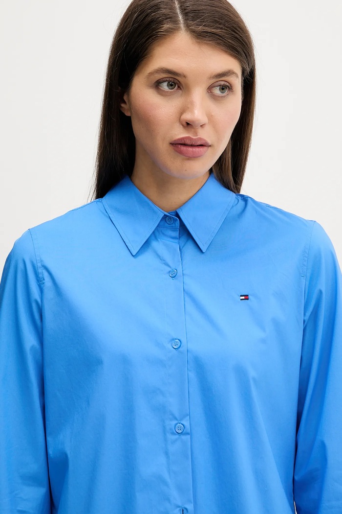 Tommy Hilfiger košeľa dámska bavlnená s elastanom modrá WW0WW47169