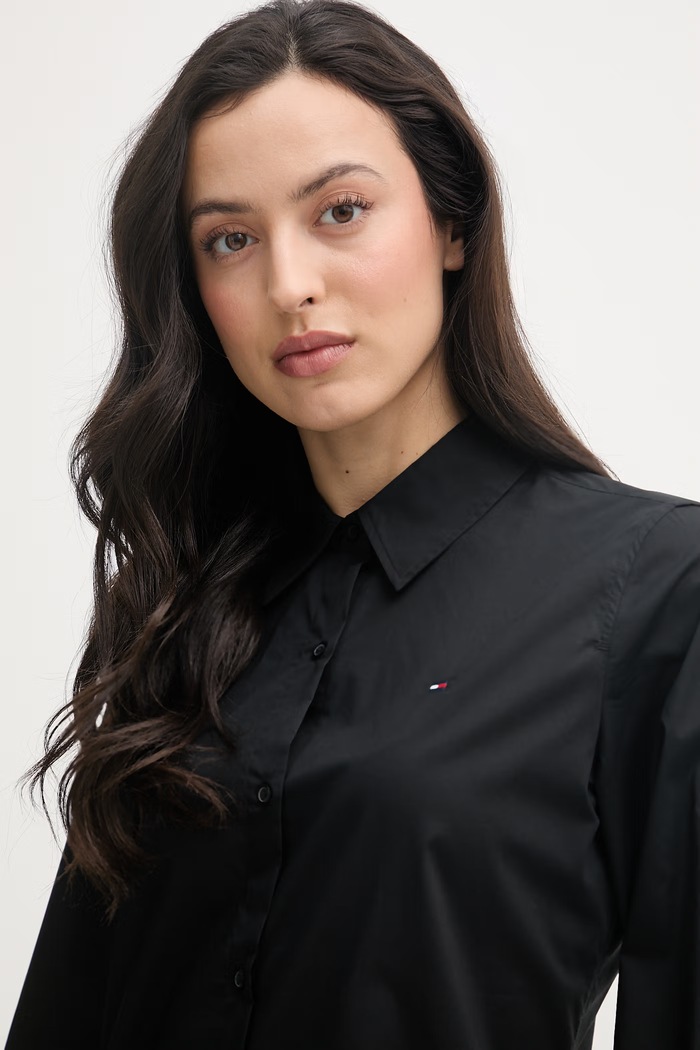 Tommy Hilfiger košeľa dámska bavlnená s elastanom čierna WW0WW47169