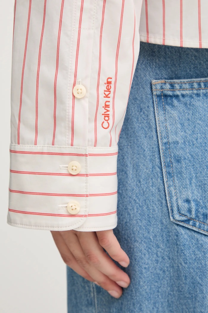 Памучна риза Calvin Klein Jeans LV047C118G бежов
