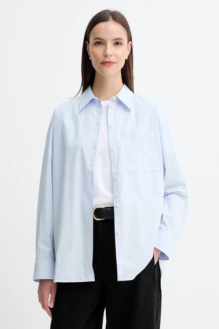 Calvin Klein Jeans koszula z elastanem niebieski LV047C143G