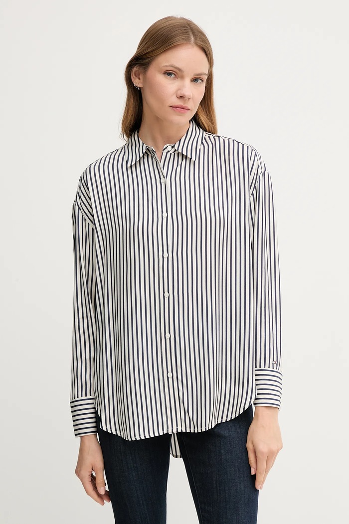 Košeľa Tommy Hilfiger pásiky tmavomodrá WW0WW45888