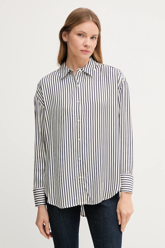Košeľa Tommy Hilfiger pásiky tmavomodrá WW0WW45888