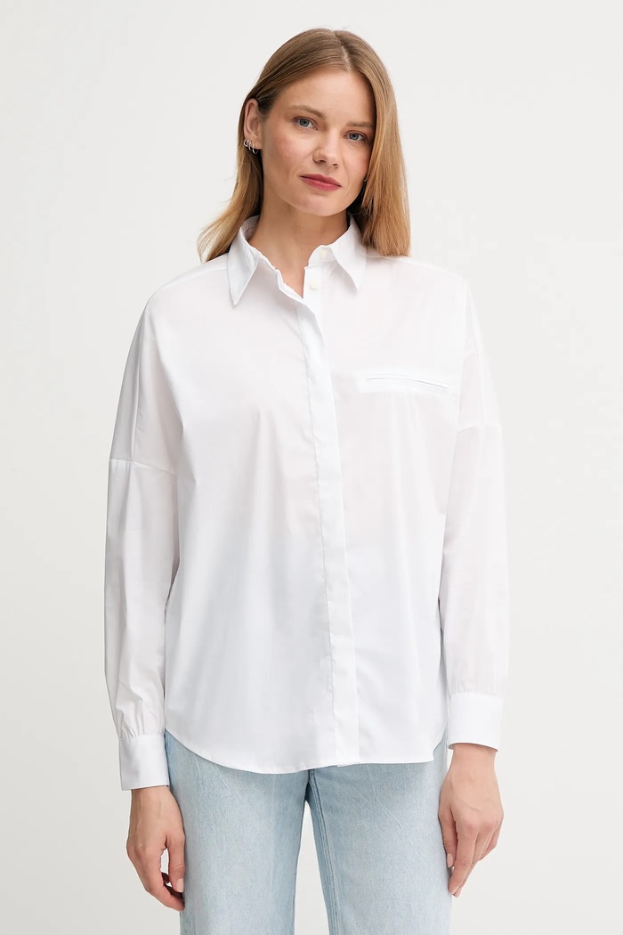 Srajca United Colors of Benetton Z elastanom bela 54KXDQ0CB