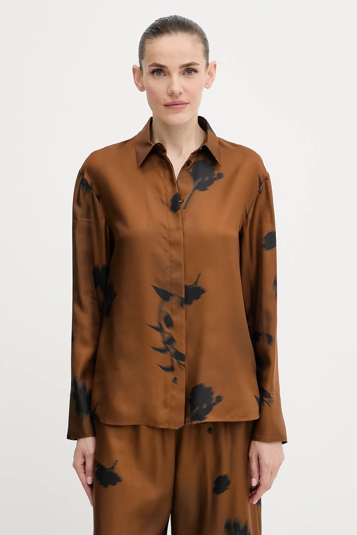 MM by Max Mara camicia in seta ERACLEA regolare marrone 2526116057600