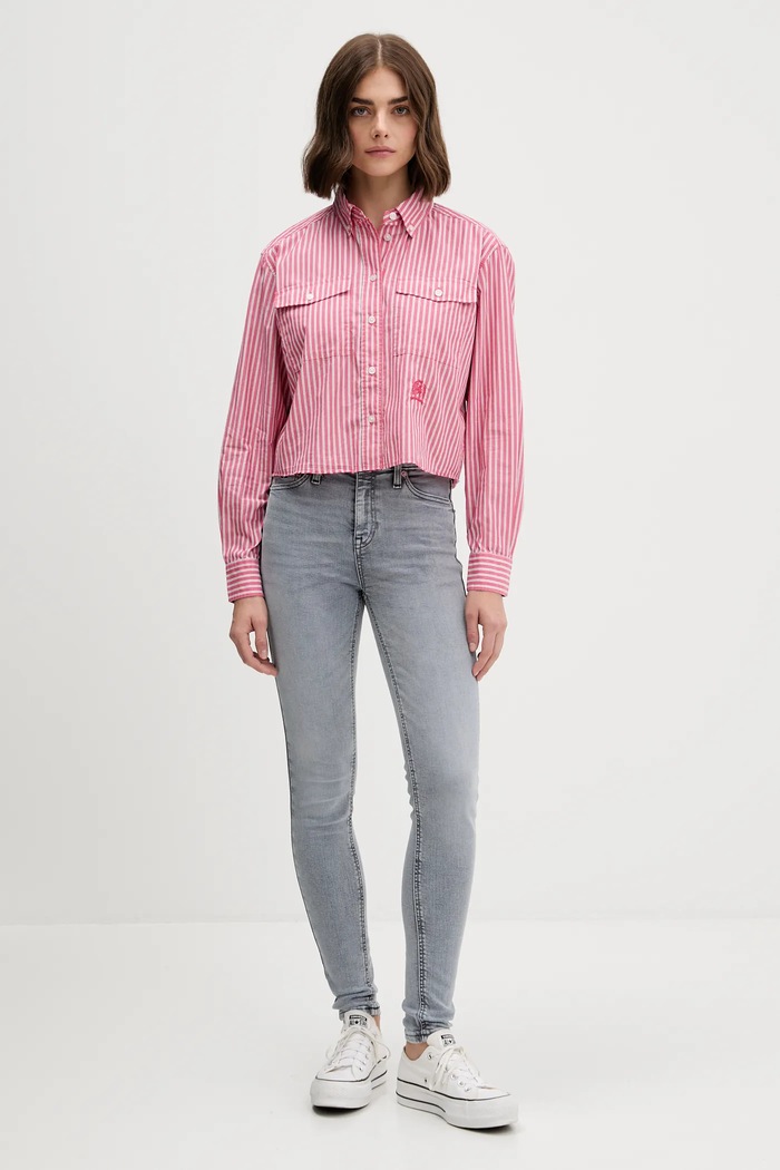 Bavlnená košeľa Tommy Jeans DW0DW21453 ružová AW25