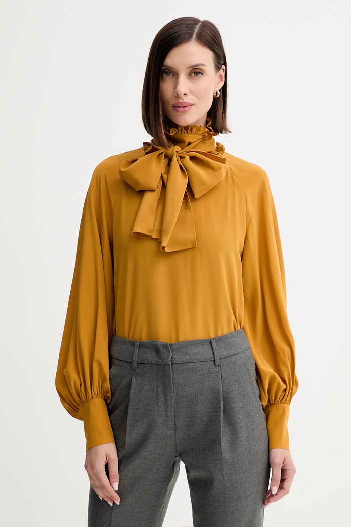 Μεταξωτή μπλούζα Weekend Max Mara GUIDO μακρύ κίτρινο 2525116036600