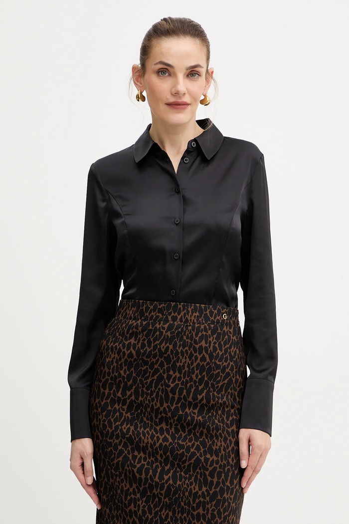 Košeľa Guess FERNANDA regular čierna W5BH83.WF1T2