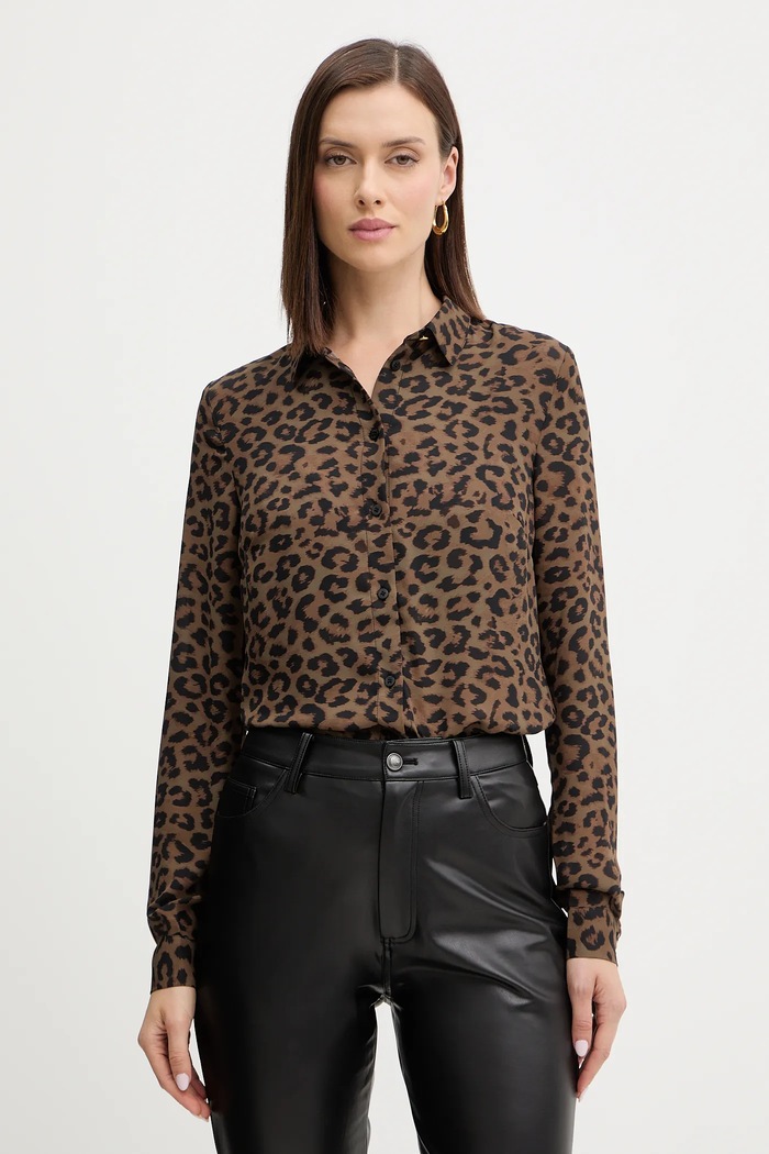 Košile Guess NEW CLOUIS regular hnědá W5BH73.WGLA2