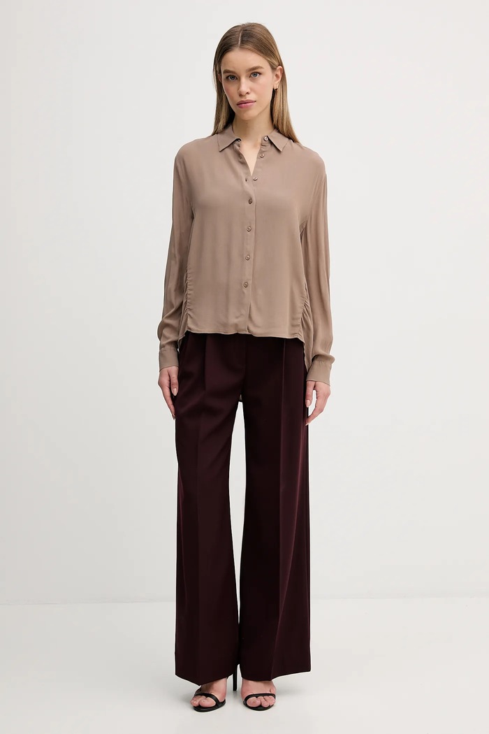 Košeľa Sisley 5IDTLQ09G hnedá AW25
