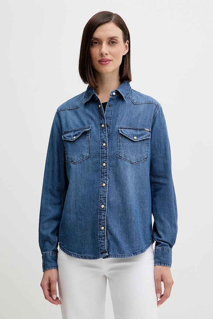 Pepe Jeans koszula jeansowa bawełna niebieski PL3051234A5