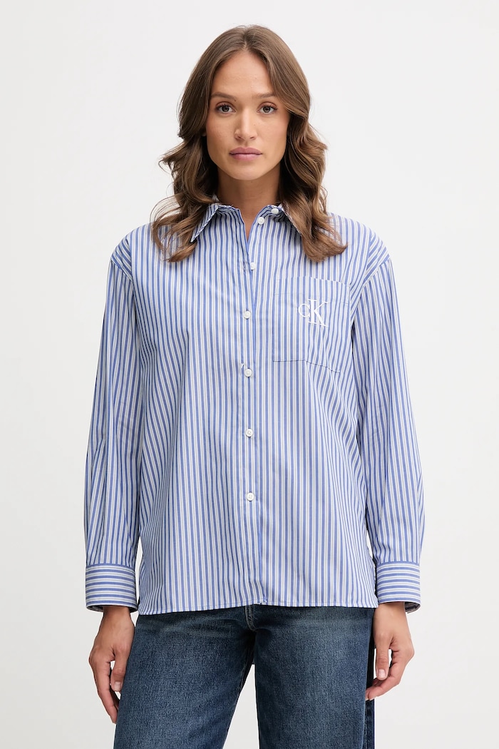 Košeľa Calvin Klein Jeans pásiky modrá LV044D170G