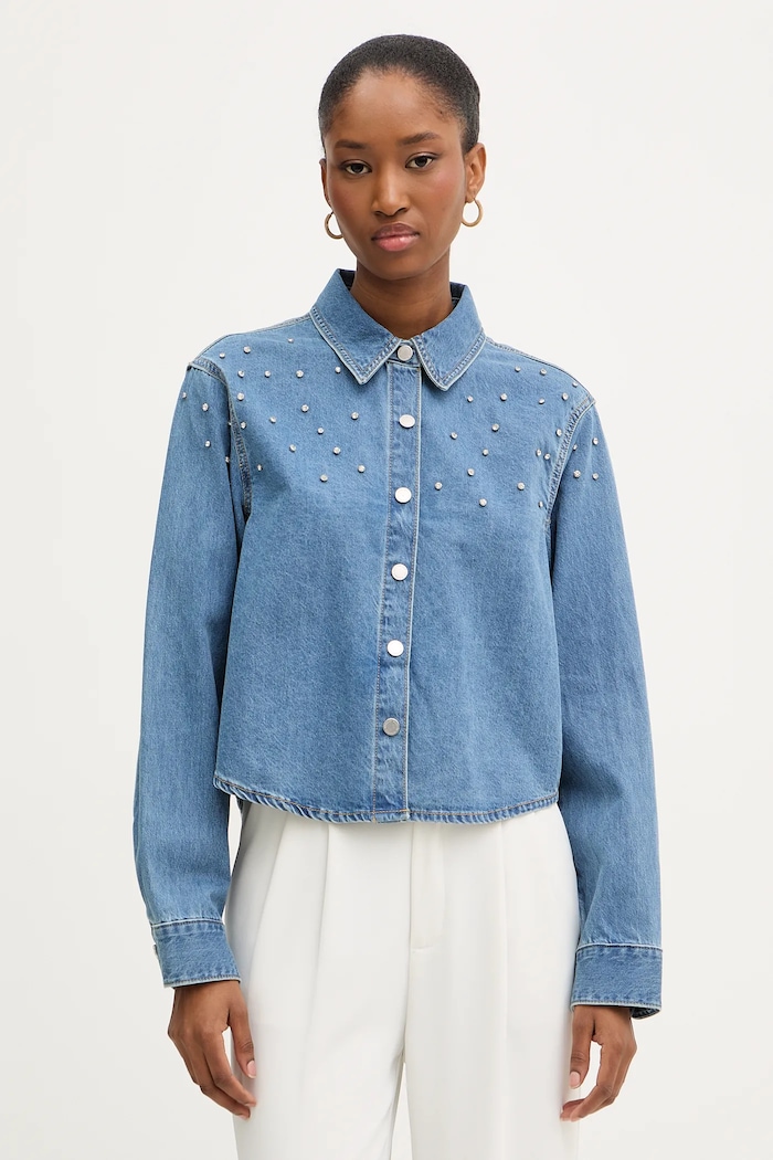 Morgan cămașă jeans lung albastru CBLING