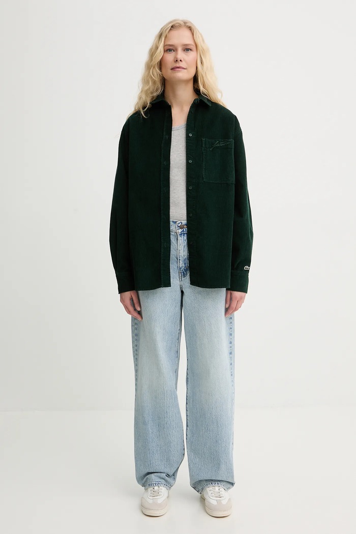 Lacoste πουκάμισο γυναικείο βαμβακερό CF5336 πράσινο SS26