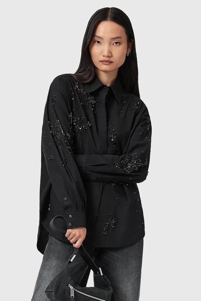 AllSaints Cămașă din bumbac GEMI negru W028PD