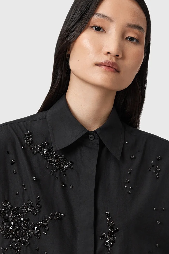 AllSaints Cămașă din bumbac GEMI W028PD negru AW25