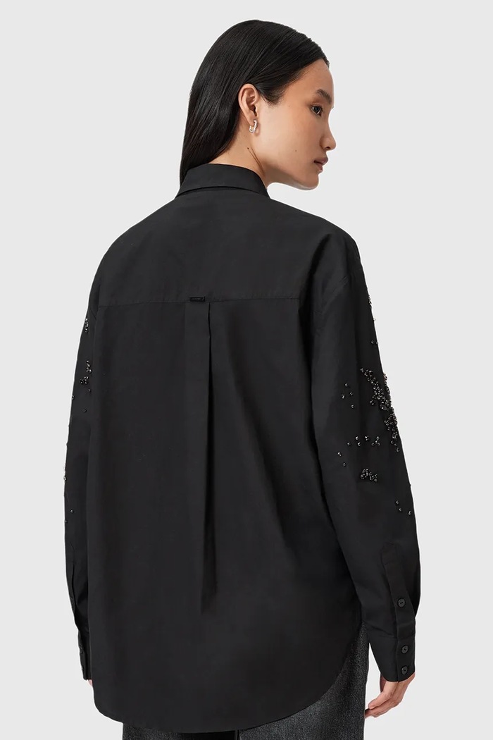 Cămașă din bumbac GEMI AllSaints W028PD negru
