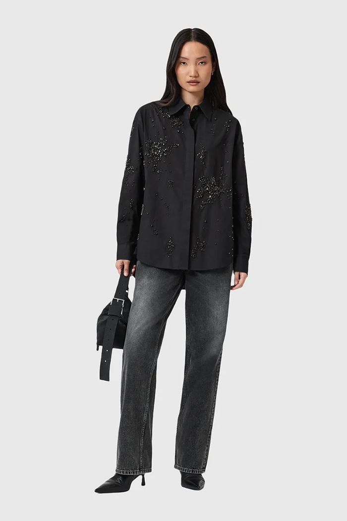 Cămașă din bumbac GEMI AllSaints negru W028PD