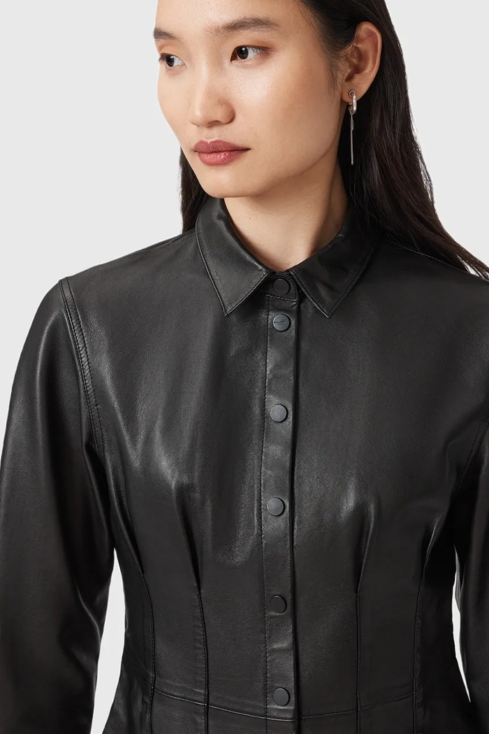 Kožená košile AllSaints LARSON W034PD černá AW25