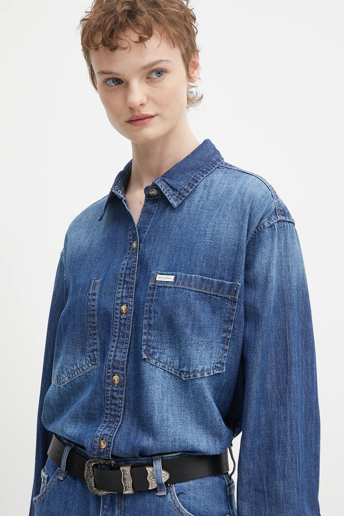 Džínová košile Guess Jeans námořnická modř W5YH0D.D5M8A