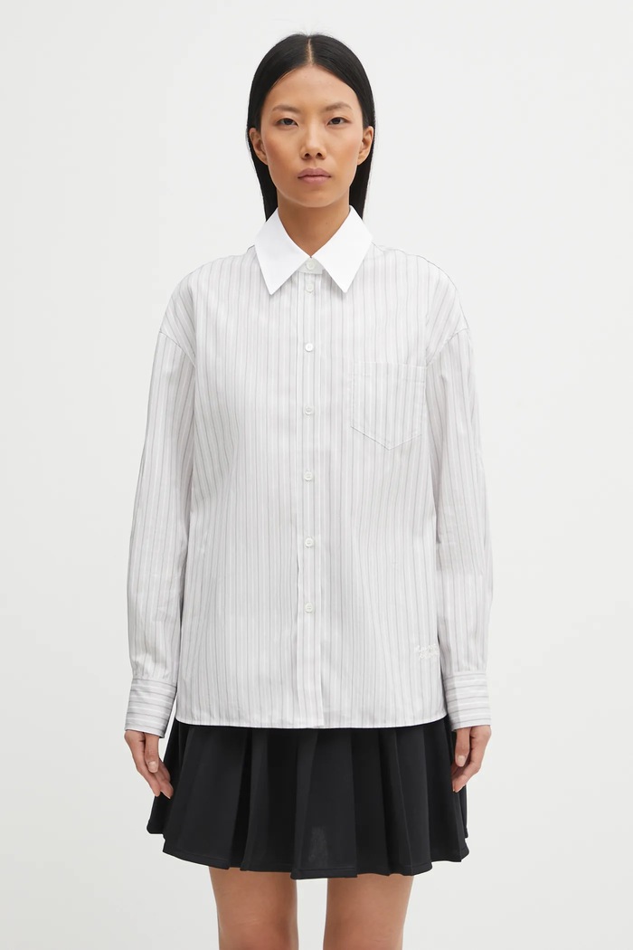 Maison Kitsuné Cămașă din bumbac Handwriting Boyfriend gri PW00416WC5063