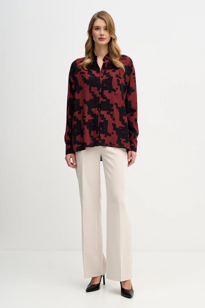 Košile Sisley 5W4VLQ07F burgundské AW25