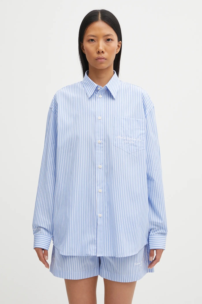 Хлопковая рубашка Sporty & Rich Eden Script Oversized узор голубой SI00760673ST61