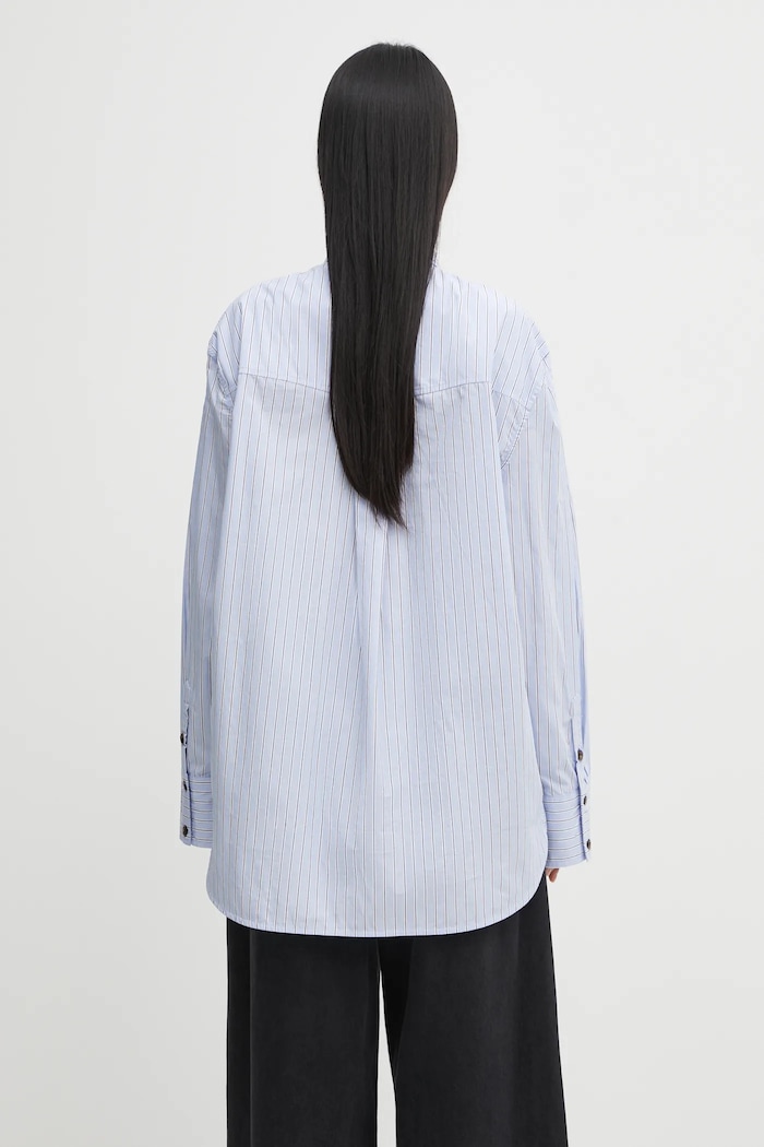 Odzież GANNI koszula bawełniana Stripe Cotton Oversized W0826 niebieski