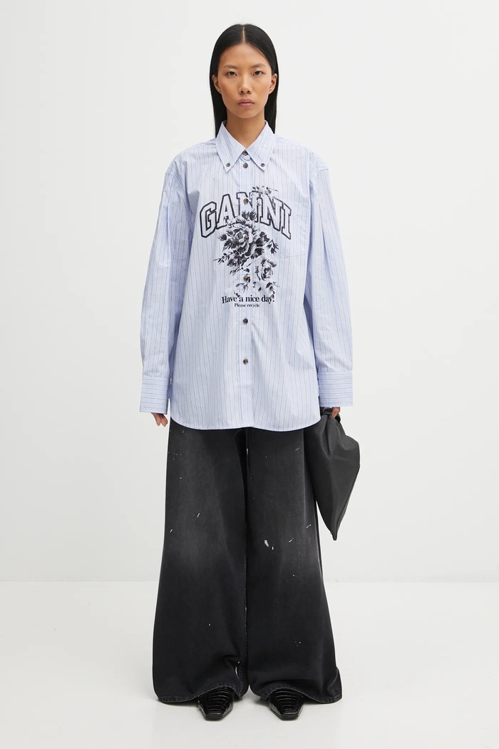 GANNI koszula bawełniana Stripe Cotton Oversized W0826