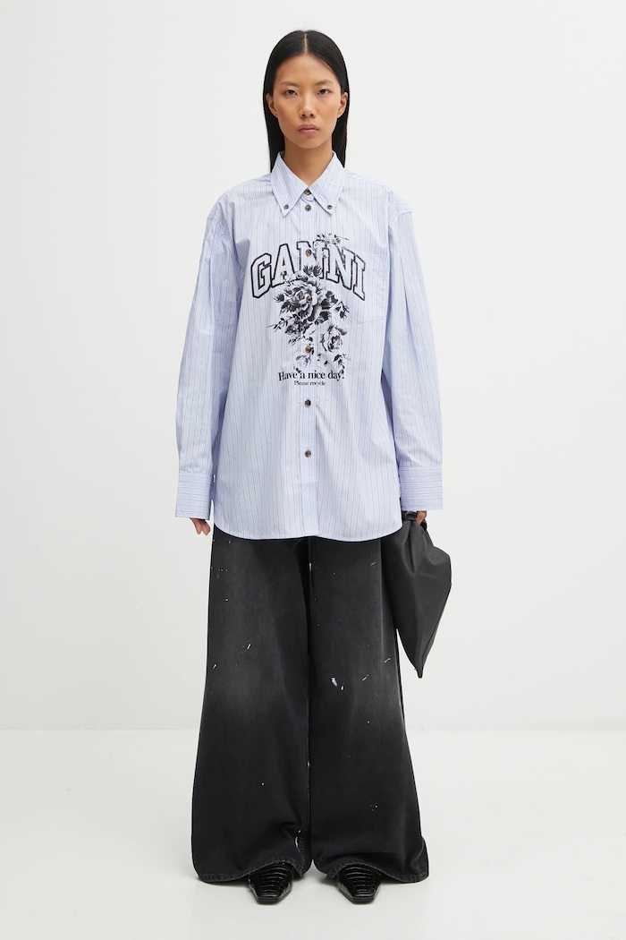 GANNI koszula bawełniana Stripe Cotton Oversized W0826