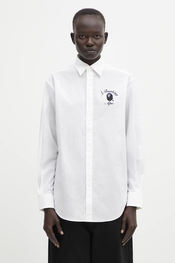 A Bathing Ape linen blend shirt College classic white 001SHL302002L