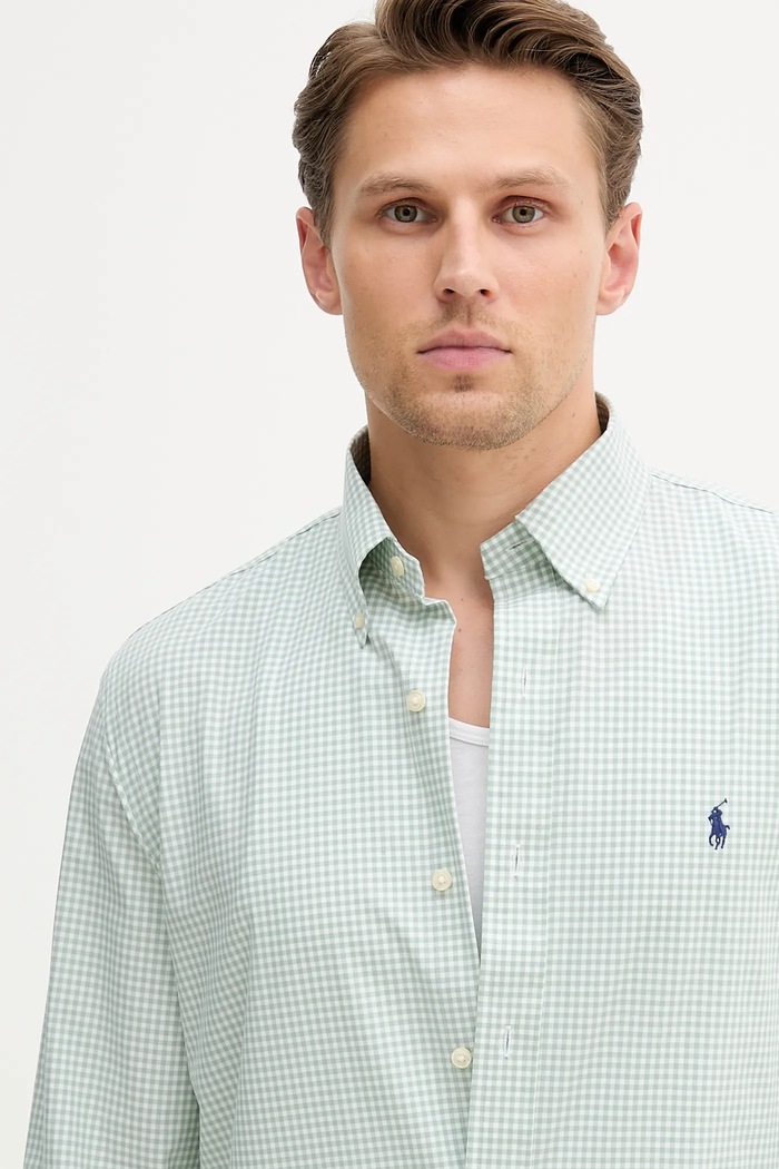 Îmbrăcăminte Polo Ralph Lauren cămașă pentru bărbați din bumbac 710929347 verde