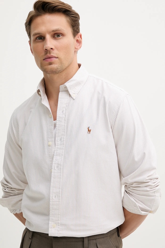 Βαμβακερό πουκάμισο Polo Ralph Lauren μπεζ 710953704