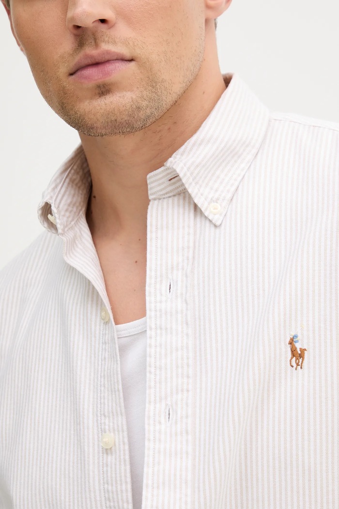 Βαμβακερό πουκάμισο Polo Ralph Lauren 710953704 μπεζ