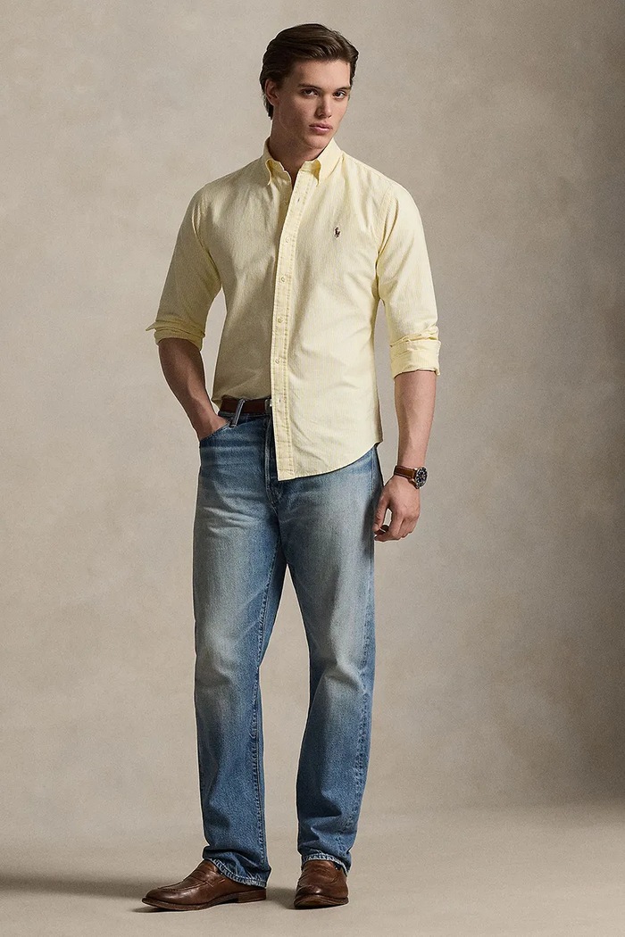 Ρούχα Βαμβακερό πουκάμισο Polo Ralph Lauren 710953704 κίτρινο