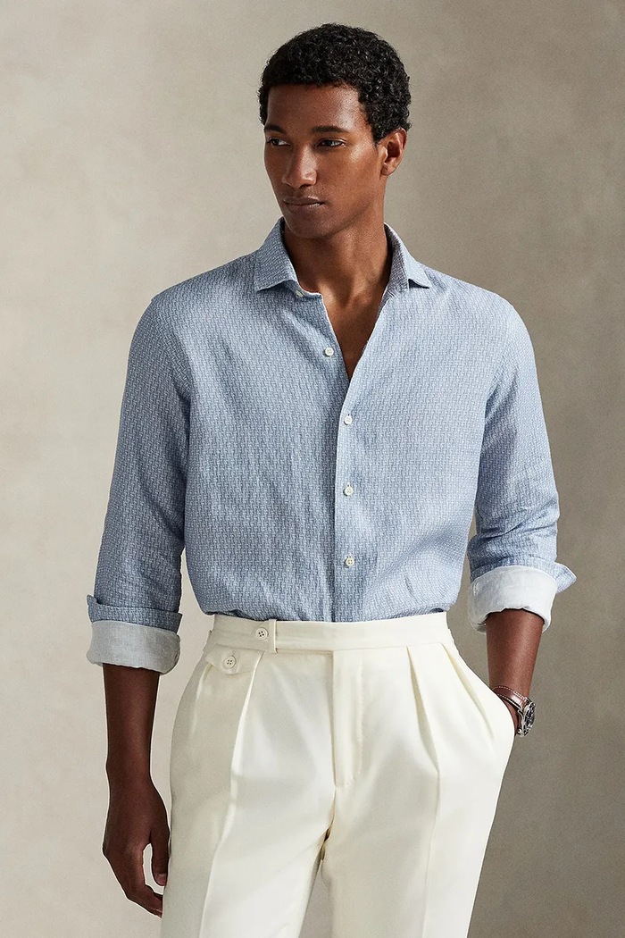 Lněná košile Polo Ralph Lauren regular modrá 710974546