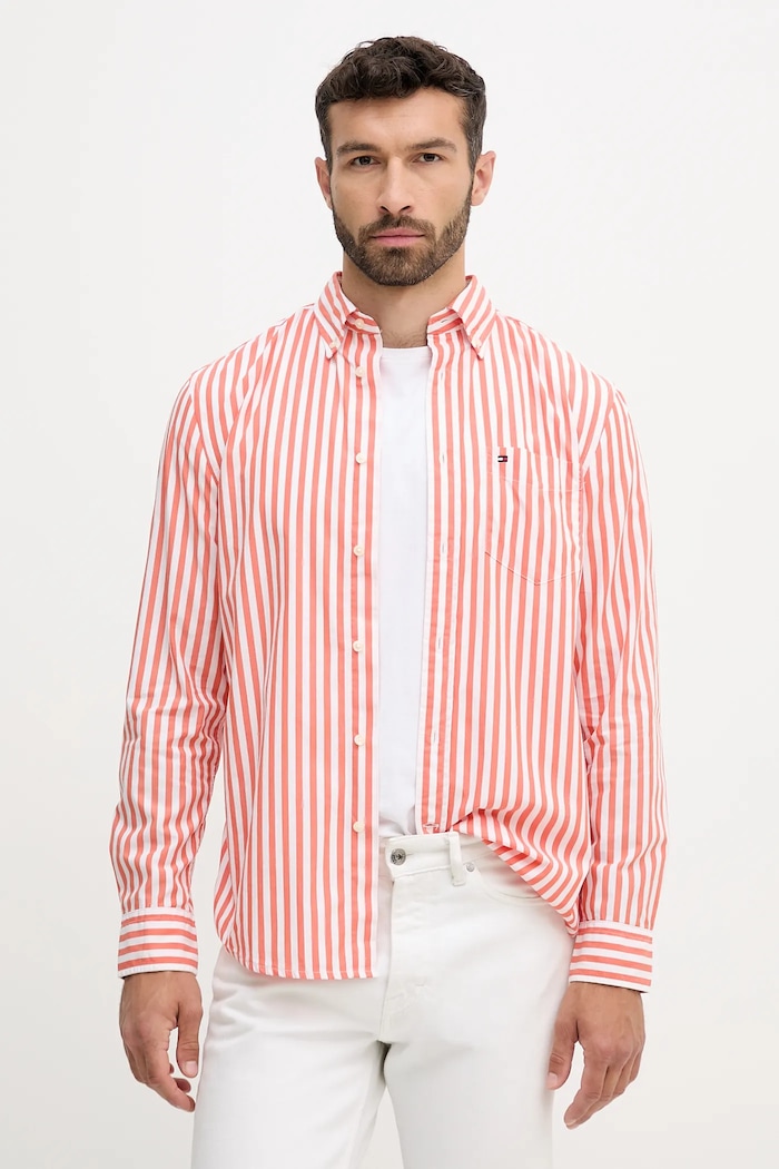 Bavlnená košeľa Tommy Hilfiger regular oranžová MW0MW39451