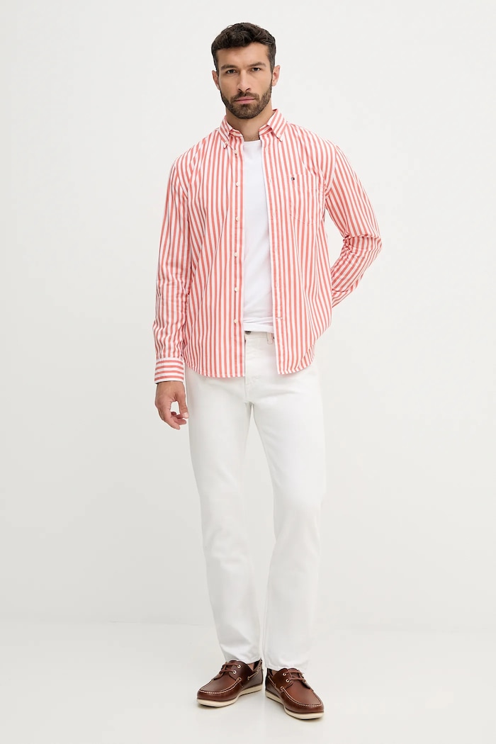 Bavlnená košeľa Tommy Hilfiger MW0MW39451 oranžová AW25