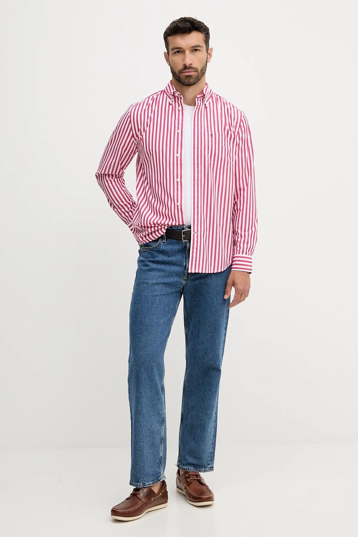 Bombažna srajca Tommy Hilfiger MW0MW39451 roza AW25