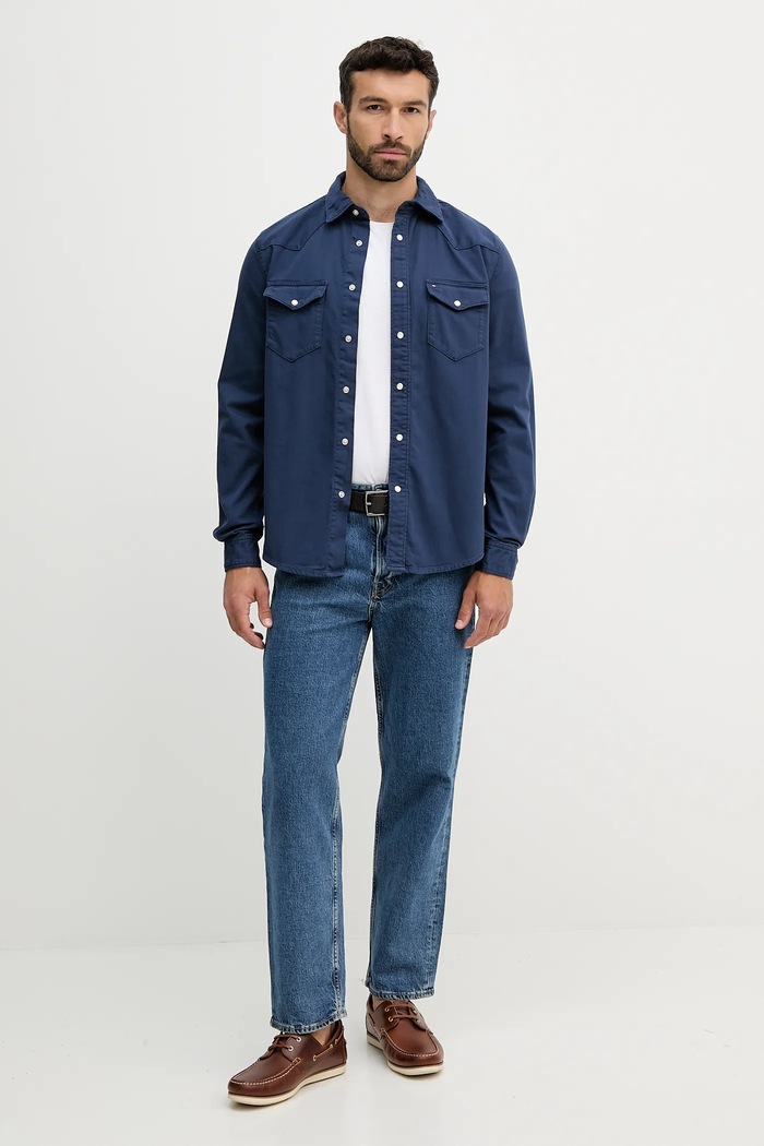 Jeans srajca Tommy Hilfiger Brez vzorca mornarsko modra MW0MW40684