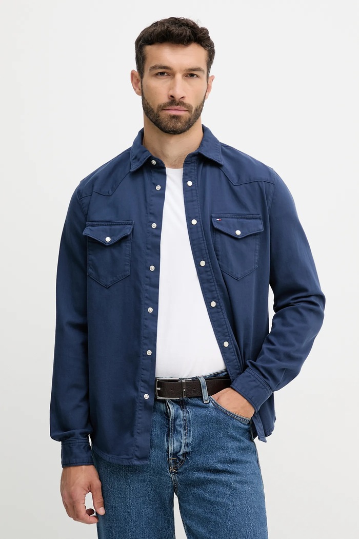 Jeans srajca Tommy Hilfiger MW0MW40684 mornarsko modra SS26