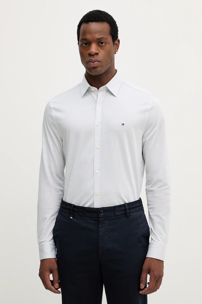 Pamučna košulja Tommy Hilfiger sitni uzorak plava MW0MW39479