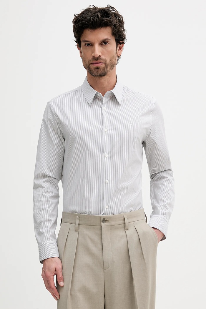 Calvin Klein srajca moška bombažna z elastanom Dolg bela LV040BM108