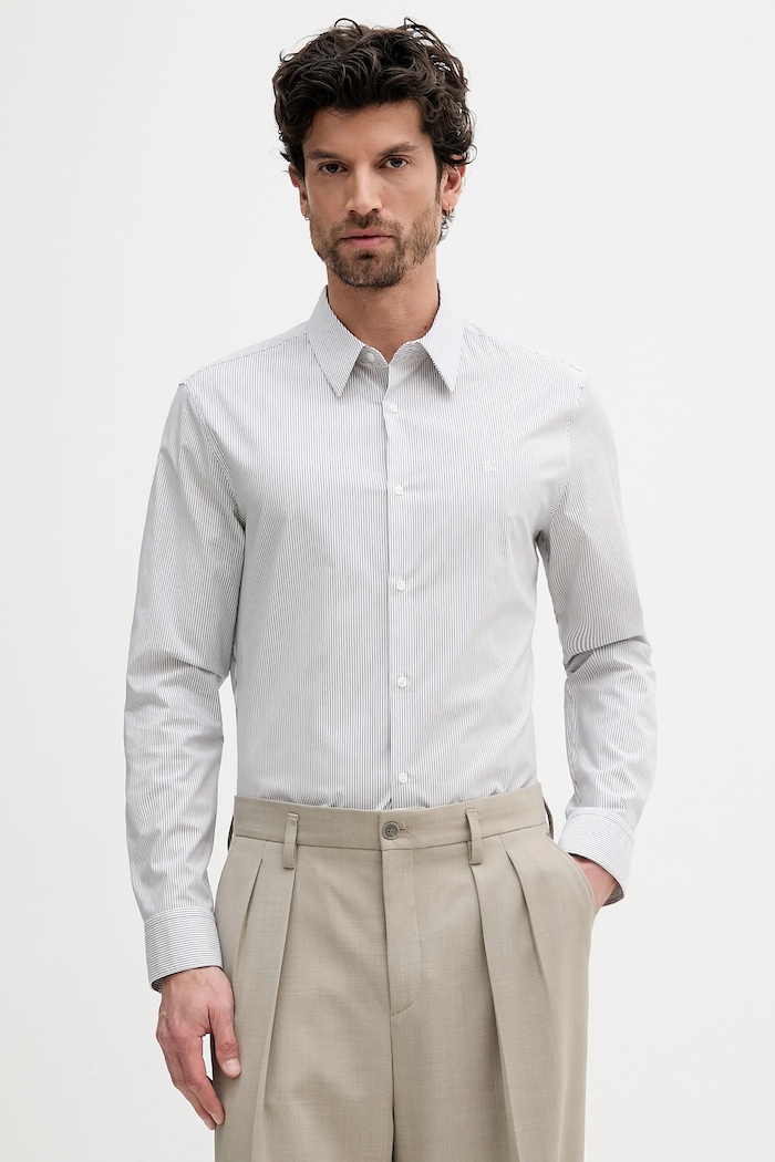 Calvin Klein srajca moška bombažna z elastanom Dolg bela LV040BM108